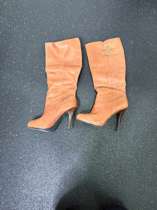 Steve Madden Shoes - Steve Madden Ensue Cognac Mid-Calf Buckle Stacked-Heel Boots